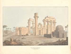 Antique Lithograph Print: Plates Illustrative of the researches and operations of G. Belzoni in Egypt and Nubia By Giovanni Belzoni, 1st edition 1820 - The Temple at Erments, Plate 37