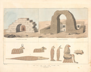 Antique Lithograph Print: Plates Illustrative of the researches and operations of G. Belzoni in Egypt and Nubia By Giovanni Belzoni, 1st edition 1820 - Egyptian Arch in Thebes | Animal Mummies, Plate 44