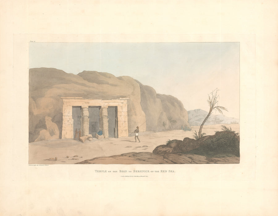 Antique Lithograph Print: Plates Illustrative of the researches and operations of G. Belzoni in Egypt and Nubia By Giovanni Belzoni, 1st edition 1820 - Temple of the Road to Berenice on the Red Sea, Plate 20