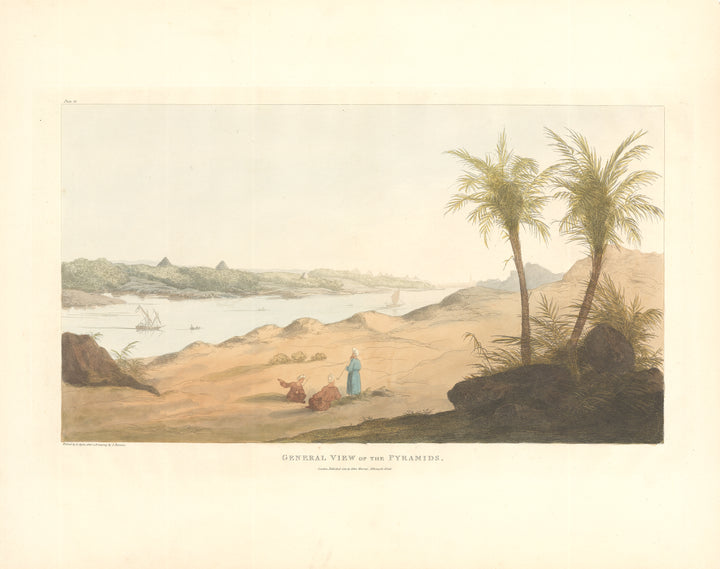  Antique Lithograph Print: Plates Illustrative of the researches and operations of G. Belzoni in Egypt and Nubia By Giovanni Belzoni, 1st edition 1820 - General View of the Pyramids, Plate 22