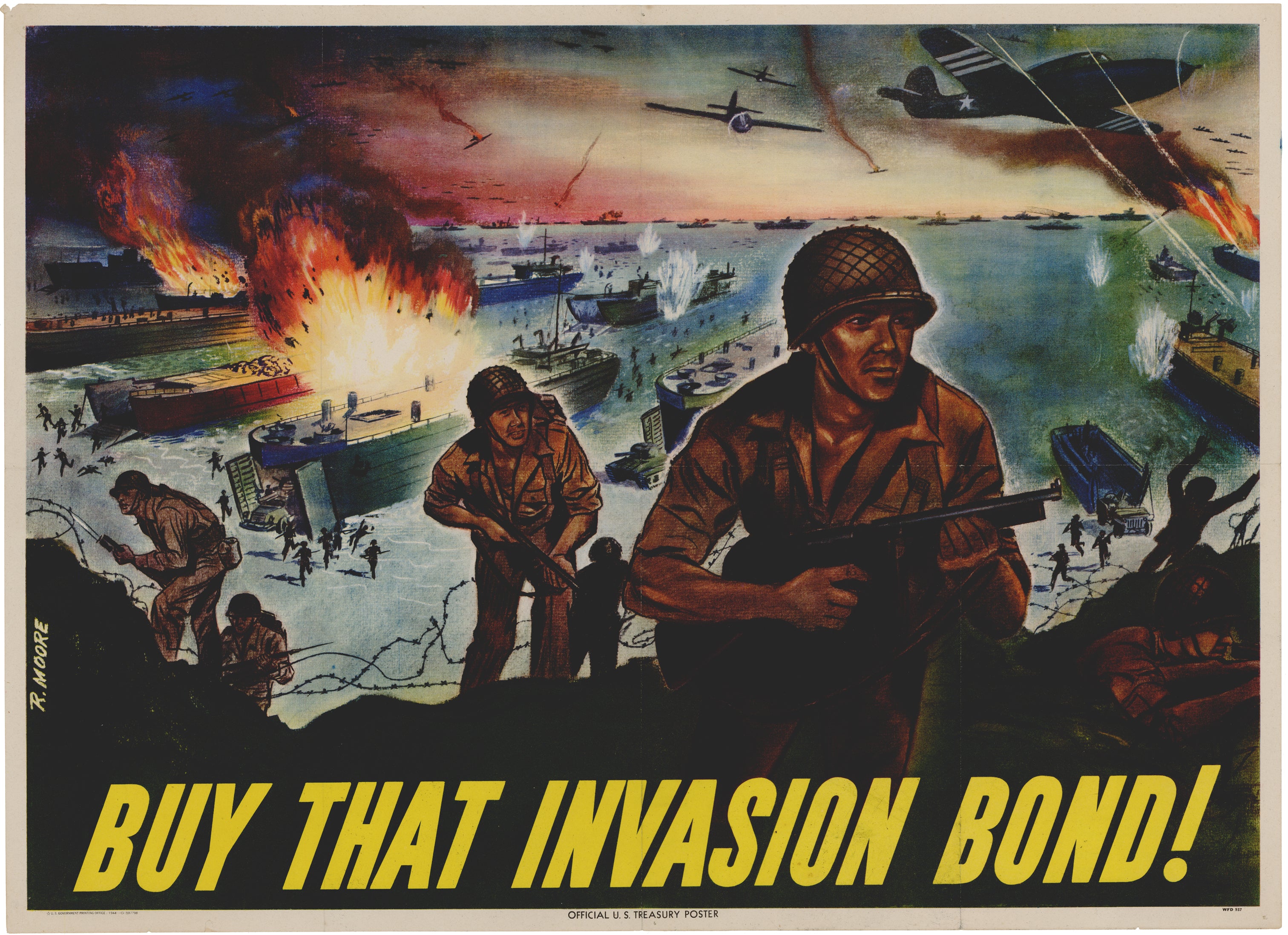WWII Propaganda Poster: Buy That Invasion Bond! (Men charging hill