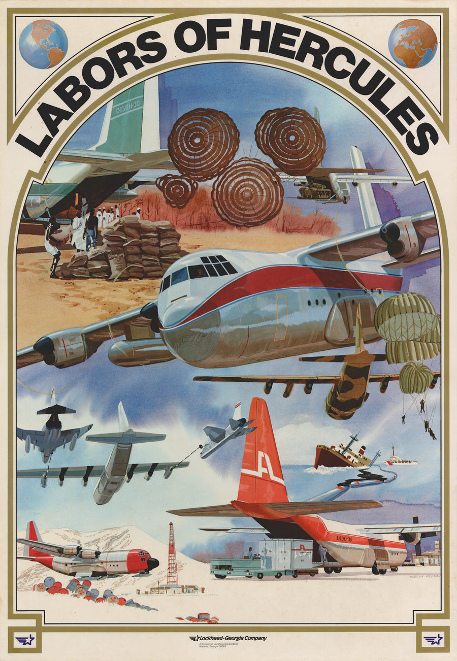 Vintage Aviation Poster Labors of Hercules by: Lockheed - Georgia Co. 1960