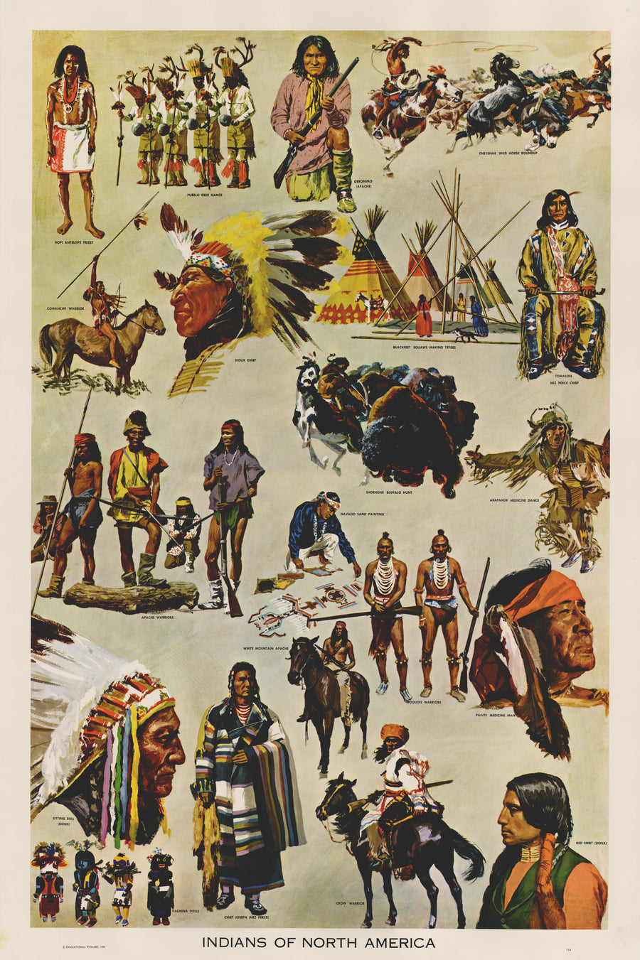 Indians of North America Educational Poster 1959 