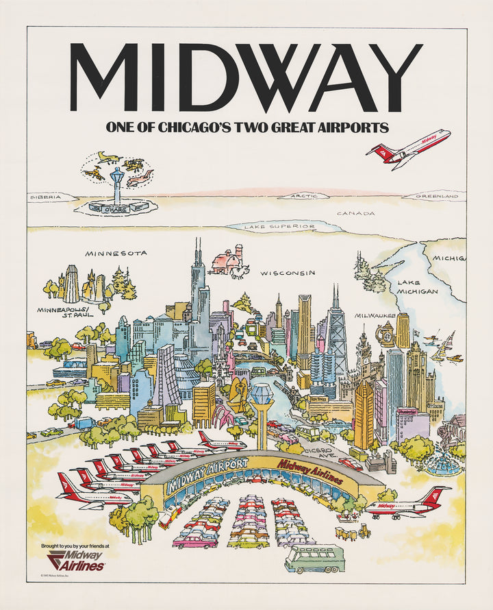 Vintage Poster: MIDWAY One of Chicago's Two Great Airports, 1985 