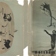 Load image into Gallery viewer, Vintage worn folder titled "MATSON LOG BOOK" showing a sepia-toned pictorial map of Hawaii and a black-and-white photo of a person standing in shallow water while holding a large net.
