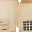 Load image into Gallery viewer, An open vintage "Matson Log Book" with aged tan paper pages, featuring printed text on the left page and a military insignia chart titled 'Rank and Departmental Insignia' on the right page.
