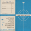 Load image into Gallery viewer, Vintage Pan American World Airways ticket jacket with a blue and white graphic logo on the right and printed text on the left, including 'WORLD'S MOST EXPERIENCED AIRLINE' and 'PAN AMERICAN WORLD AIRWAYS'.
