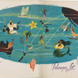 Load image into Gallery viewer, Vintage passenger list cover with a map showing a stylized ocean route from Sydney to San Francisco with illustrated islands, ships, sea creatures, and figures.
