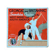 Load image into Gallery viewer, A vintage illustrated brochure titled "GEORGIC and BRITANNIC Sunshine Cruises to the West Indies and South America." The cover features a bold red-orange background with white, black, beige, and gray artwork.
