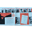 Load image into Gallery viewer, Two pages of a vintage cruise brochure listing the liner's crew, showing pictures of each crew member, and presenting an menu of what a dinner aboard might consist of.
