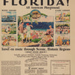 Load image into Gallery viewer, Vintage Dixie Flyer Route travel poster printed in Chicago, Sunday Tribune style, advertising Florida winter travel with illustrated coast scenes and large black text on an aged cream paper background.
