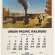 Load image into Gallery viewer, Vintage calendar page featuring a Union Pacific Railroad scene with a steam locomotive and riders under a blue sky, with April 1969 dates and a May 1969 section below.
