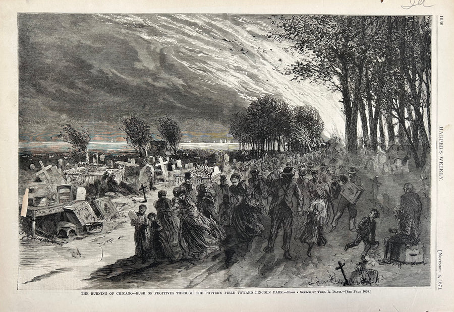 The Burning Of Chicago - Rush Of Fugitives Through The Potter's Field Toward Lincoln Park