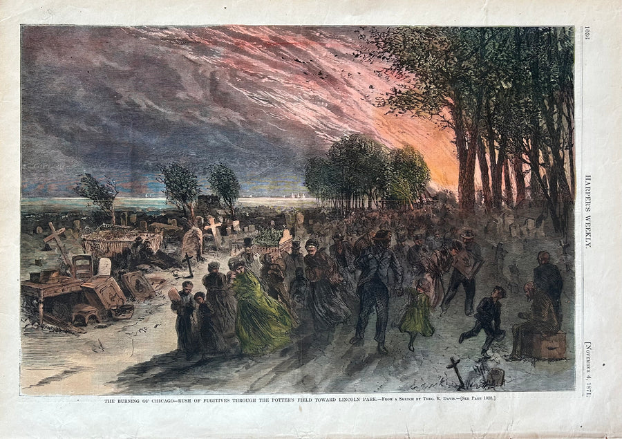 The Burning Of Chicago - Rush Of Fugitives Through The Potters Field Toward Lincoln Park (colored)