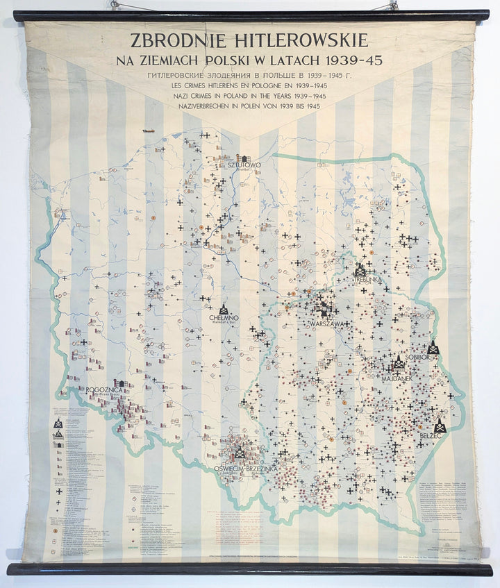 Map Showing Nazi War Crimes and Holocost in Poland: Zbrodnie Hitlerowskie na Ziemiach Polski w Latach 1939-45