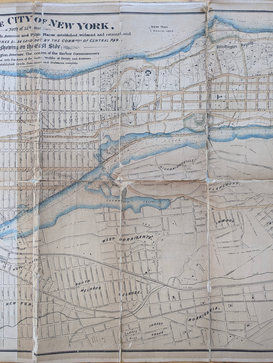 1869 Map of the City of New York North of 55th Street...