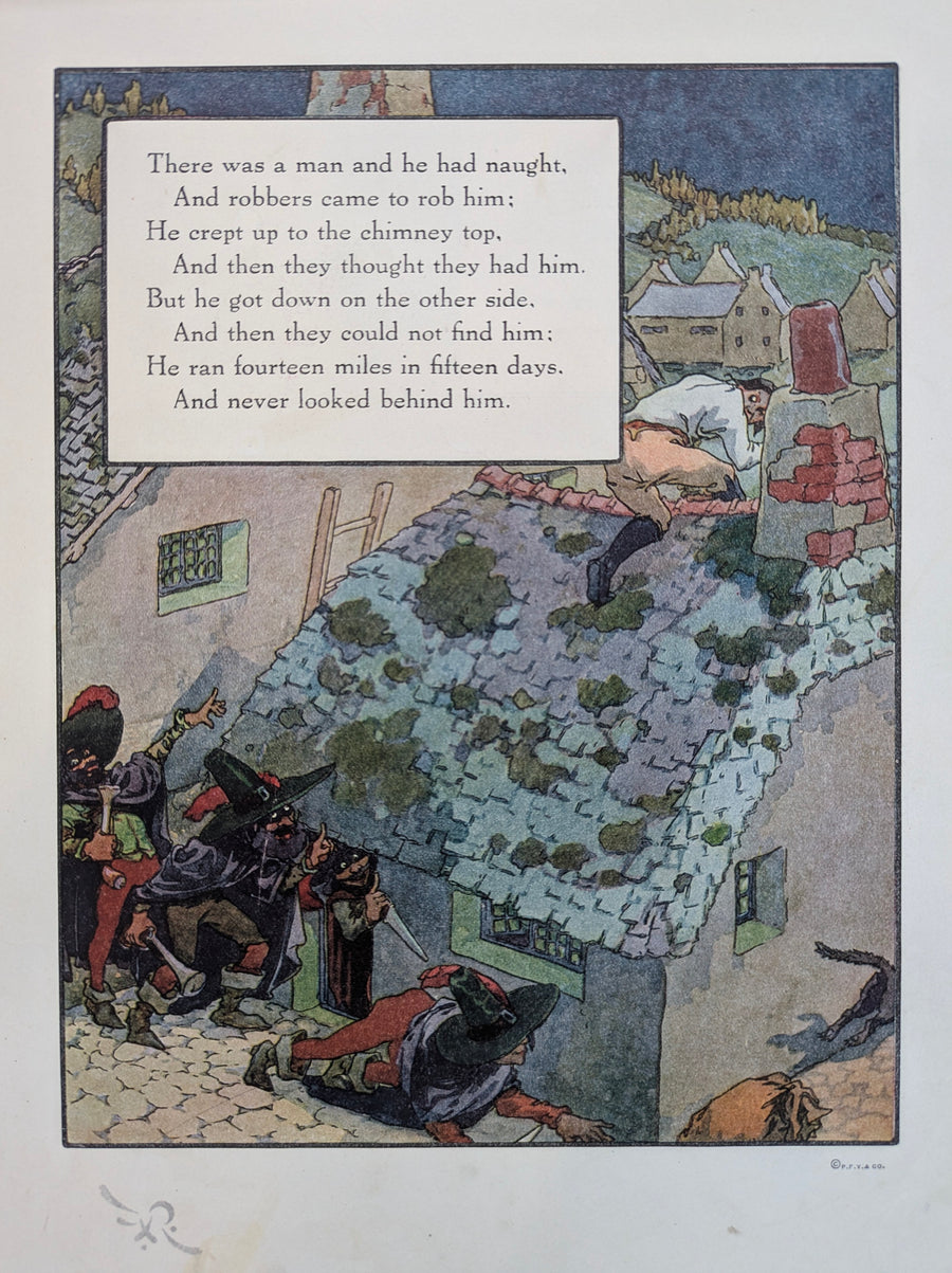 Antique Nursery Rhyme Print "There was a Man and he had Naught"