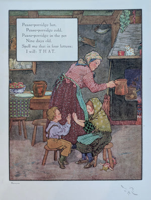 Antique Nursery Rhyme Print "Pease-Porridge Hot"