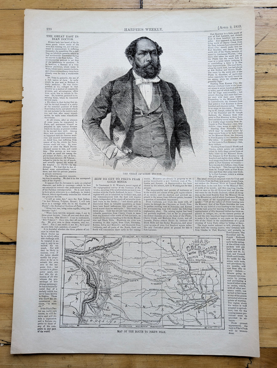 1859 Map of the Gold Region with the Routes Thereto (Pike's Peak)