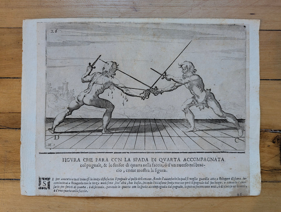 1628 Rapier Prints of Sword-and-Dagger Techniques from Scola, Overo Teatro by Nicoletto Giganti