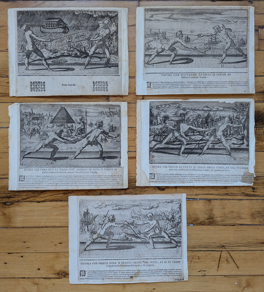 1628 Rapier Prints with Background Scenes from Scola, Overo Teatro by Nicoletto Giganti
