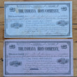 Load image into Gallery viewer, 1884 The Indiana Iron Company Stock Certificate w/ carbon copy
