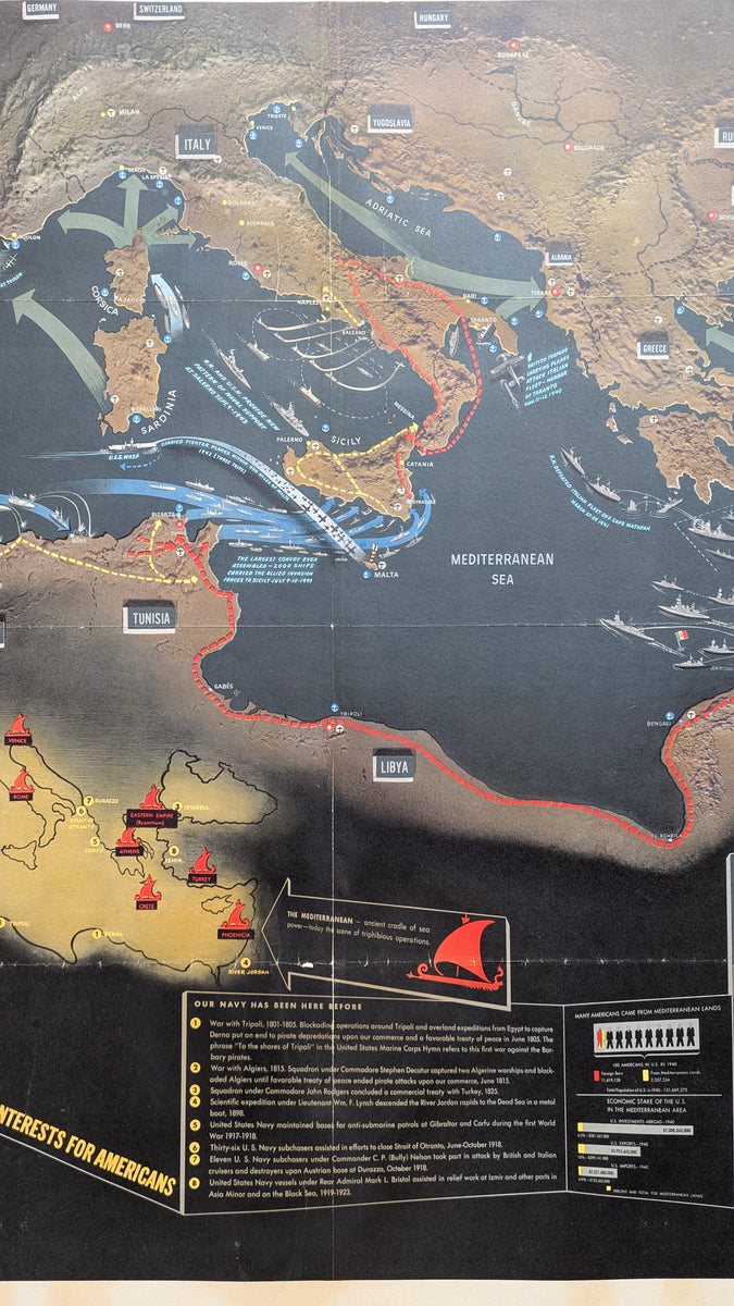 Vintage WWII Poster: NavWar Map No. 1 – The Mediterranean, 1944 – New ...
