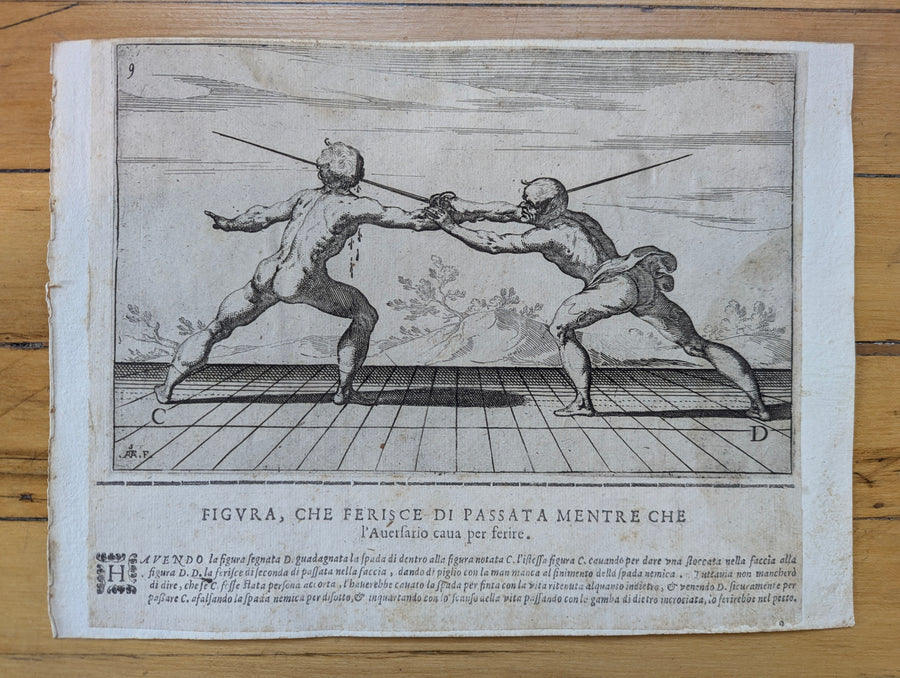 1628 Rapier Prints of Single-Sword Technique from Scola, Overo Teatro by Nicoletto Giganti