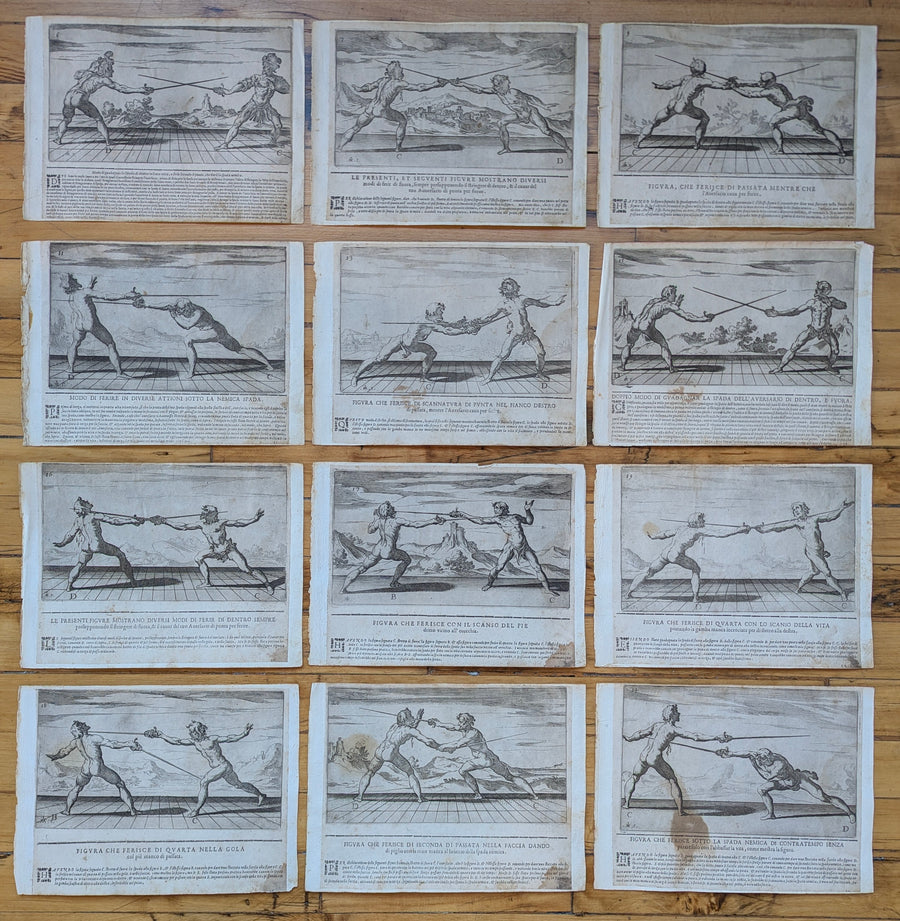 1628 Rapier Prints of Single-Sword Technique from Scola, Overo Teatro by Nicoletto Giganti