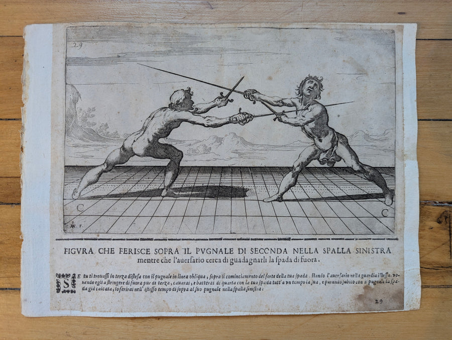 1628 Rapier Prints of Sword-and-Dagger Techniques from Scola, Overo Teatro by Nicoletto Giganti