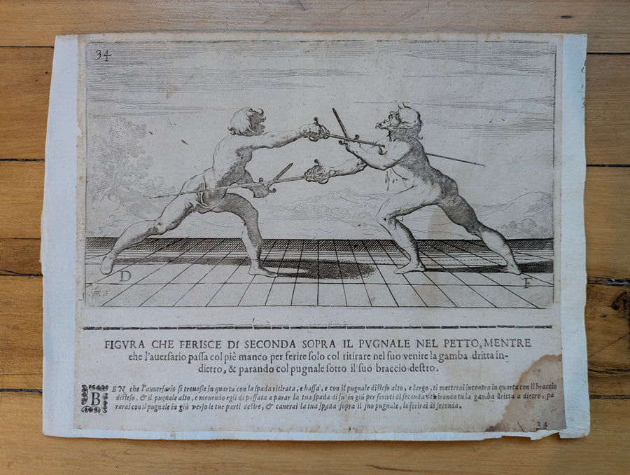 1628 Rapier Prints of Sword-and-Dagger Techniques from Scola, Overo Teatro by Nicoletto Giganti