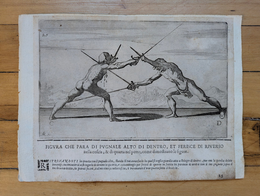 1628 Rapier Prints of Sword-and-Dagger Techniques from Scola, Overo Teatro by Nicoletto Giganti