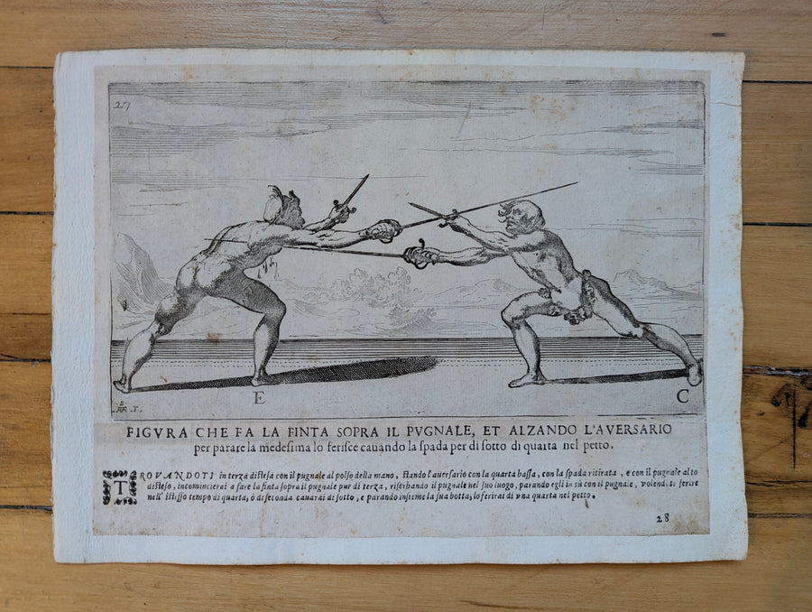 1628 Rapier Prints of Sword-and-Dagger Techniques from Scola, Overo Teatro by Nicoletto Giganti