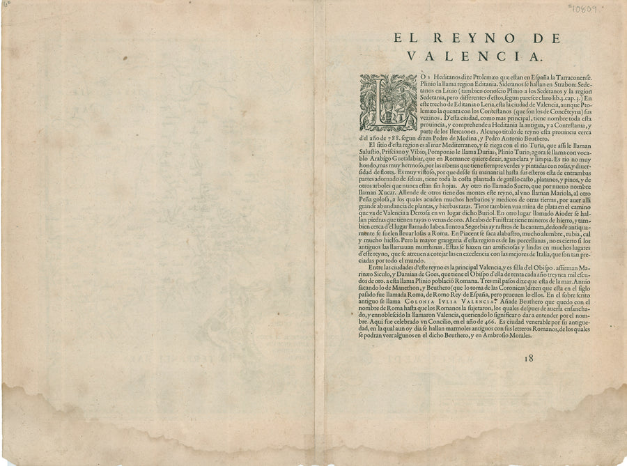 1584 Valentiae Regni olim Contestanorum Si Ptolemaeo, Edentanorum Si Plinio Credimus Typus