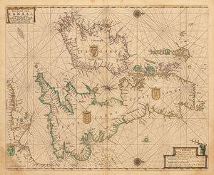 Antique Sea Chart of the British Isles, England, Scotland, Wales, Ireland - Pas-Caart vant Canaal, vertoonende in’t Gheheel Engelandt, Schotland... By: Pieter Goos Date: 1669
