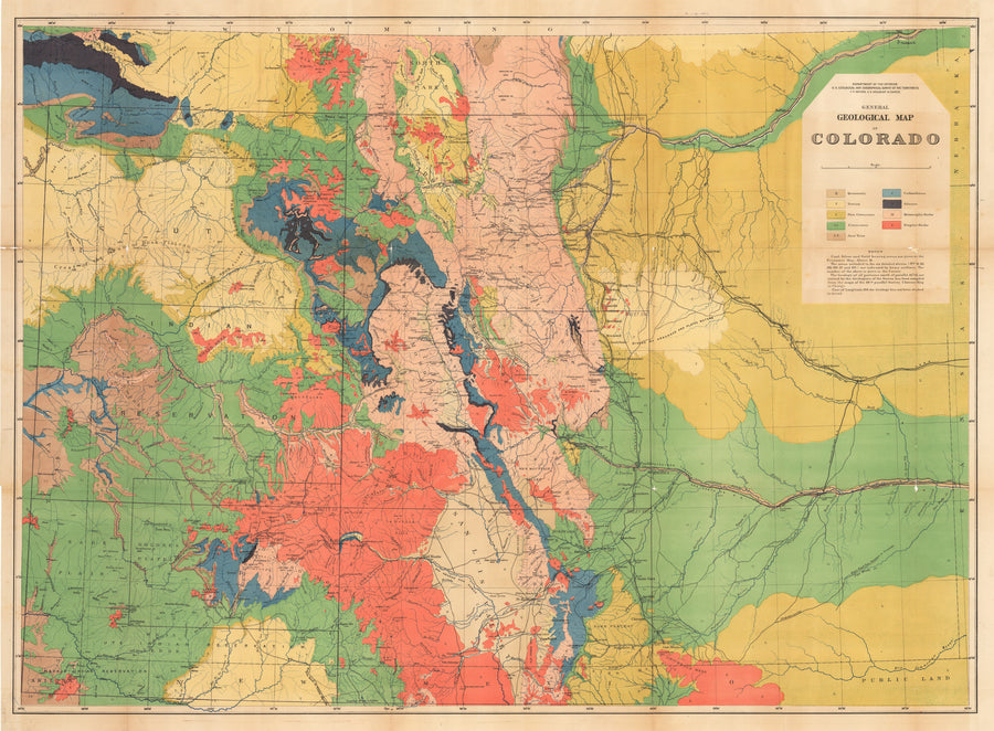 New World Cartographic : Antique Geologic Map of Colorado - General Geologic Map of Colorado By: Hayden / Department of Interior Date: 1878 