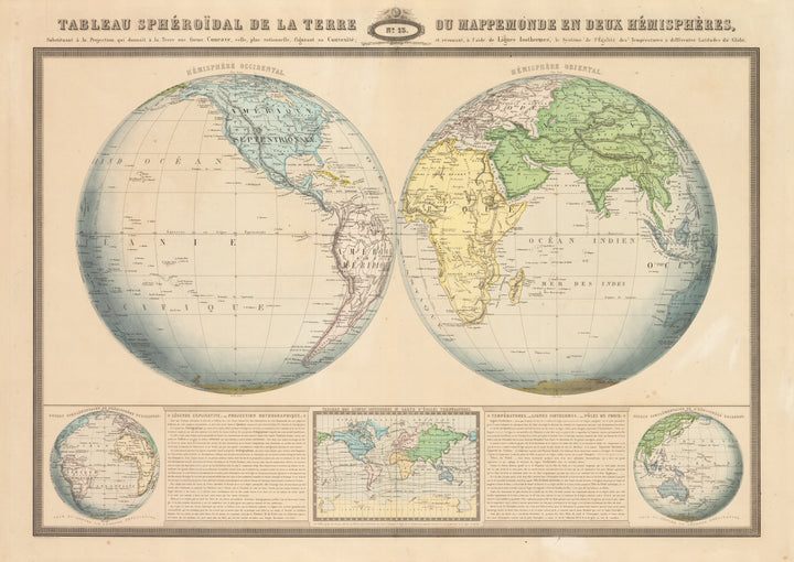 Antique World Map : Tableau Spheroidal De La Terre Ou Mappemonde En Deux Hemispheres… By: Francis Marie Garnier Date: 1860 " New World Cartographic
