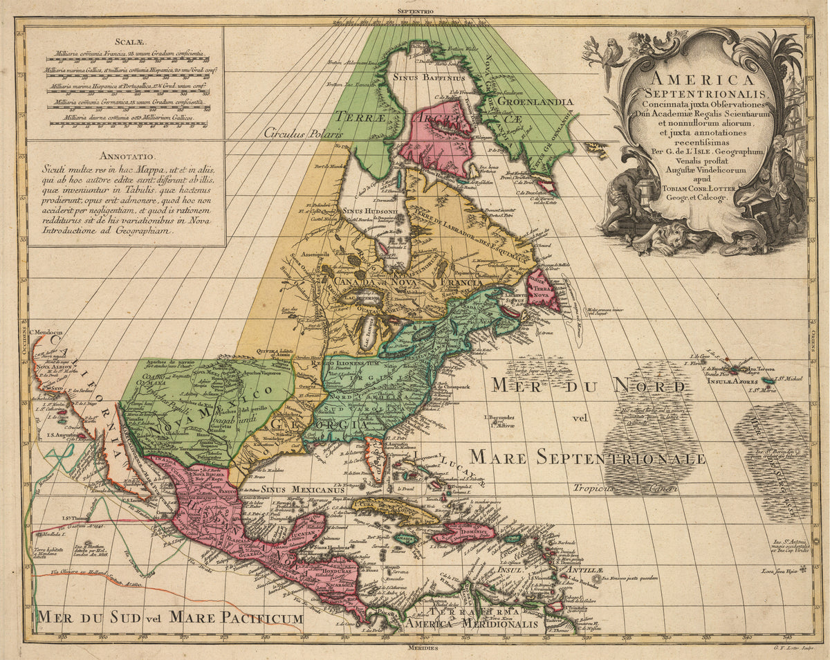 Antique Map of North America by Lotter, 1770 | nwcartographic.com – New ...