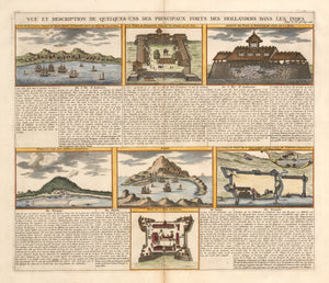 Antique Print - View and Description of the Principal Dutch Forts in the East Indies by Chatelain 1719