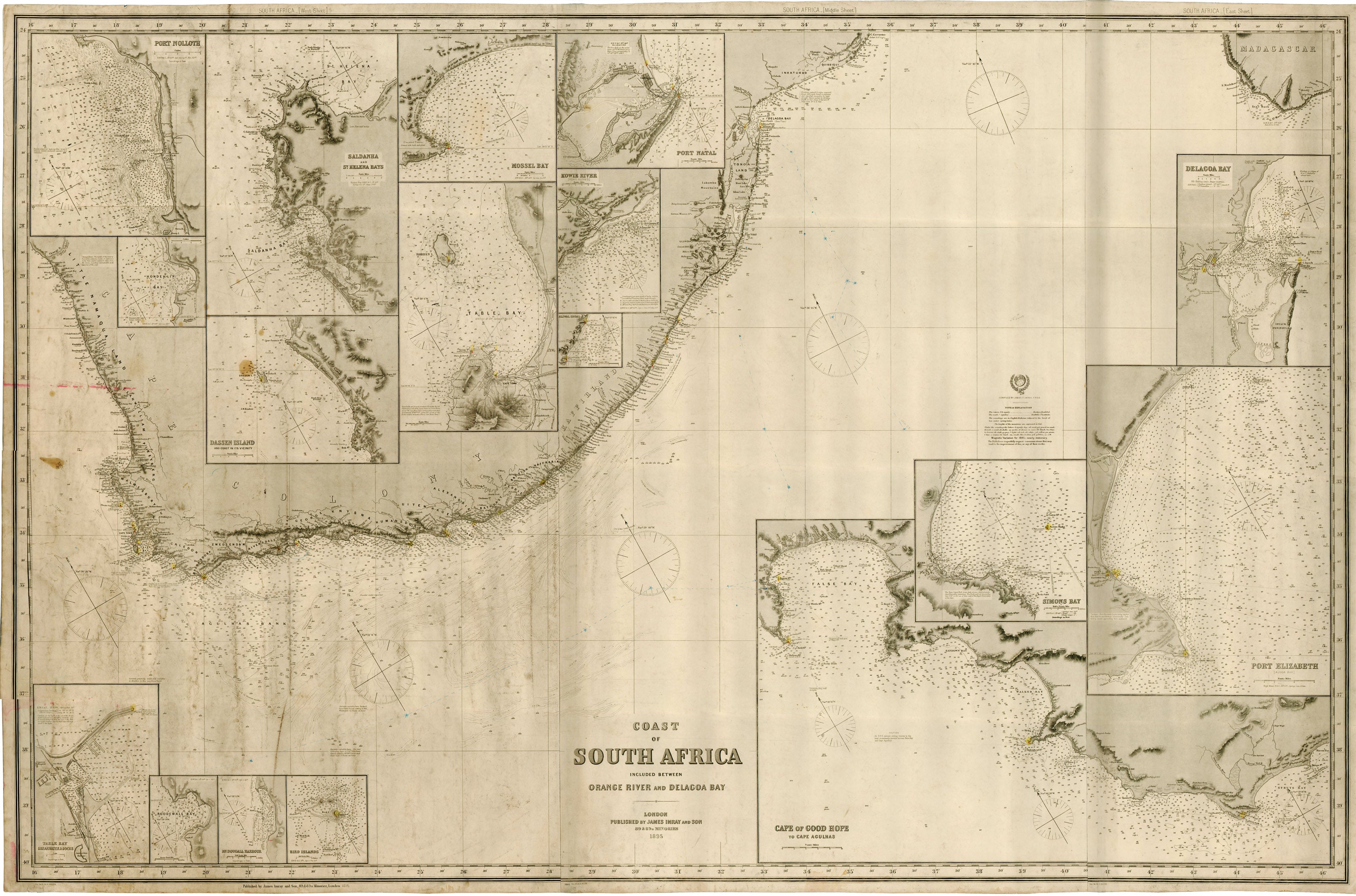 本　南アフリカ Antique Nautical Map of South Africa by James Imray, 1895 – New