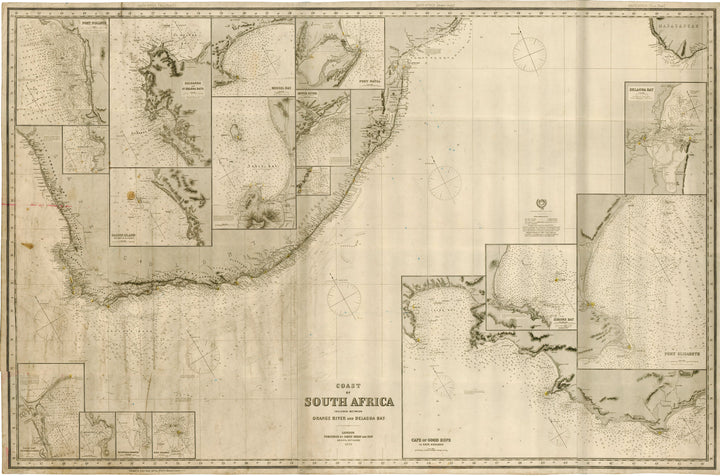 Antique Nautical Chart - Coast of South Africa Included Between Orange River and Delagoa Bay by James Imray, 1895