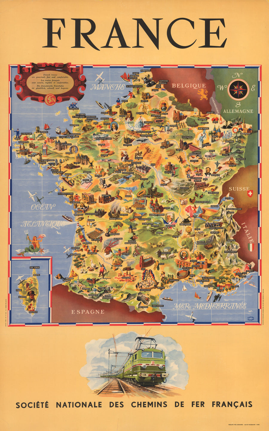 Vintage, mid-century, travel poster : France, Societe Nationale des Chemins de fer Francais
