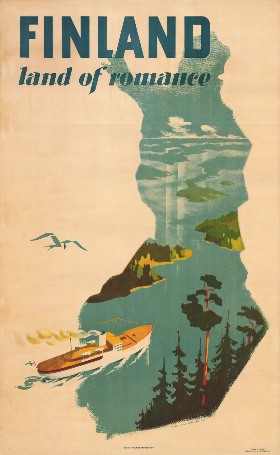 Finland Land of Romance Mid-Century Travel Poster 1950