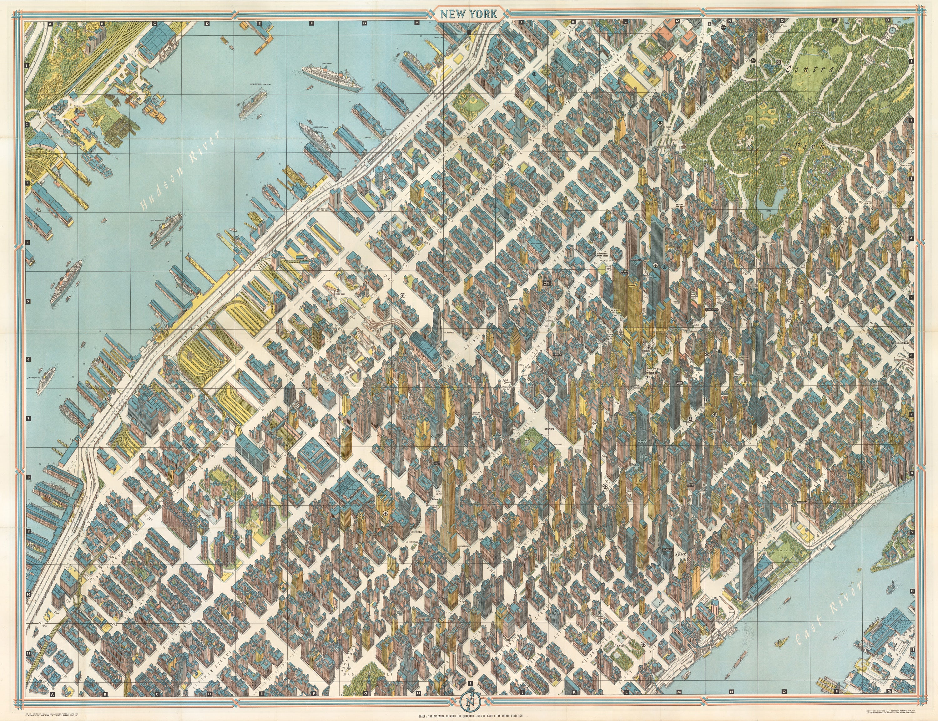 Vintage Map of Manhattan, New York, NY by: H. Bollman, 1963 – New World ...