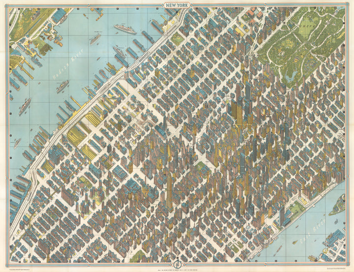 New York City Bird's Eye View Map by Herman Bollmann for Pictorial Maps, Inc.