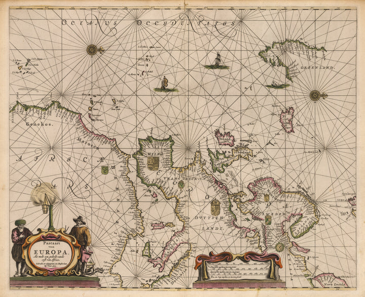 Antique Nautical Map : Pascaart van Europa, Als mede een gedeelt vande cust von Africa. by Goos, 1666
