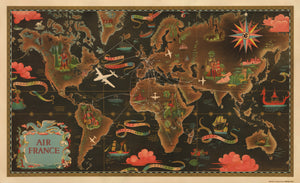 Air France Vintage World Map by Lucien Boucher, 1947