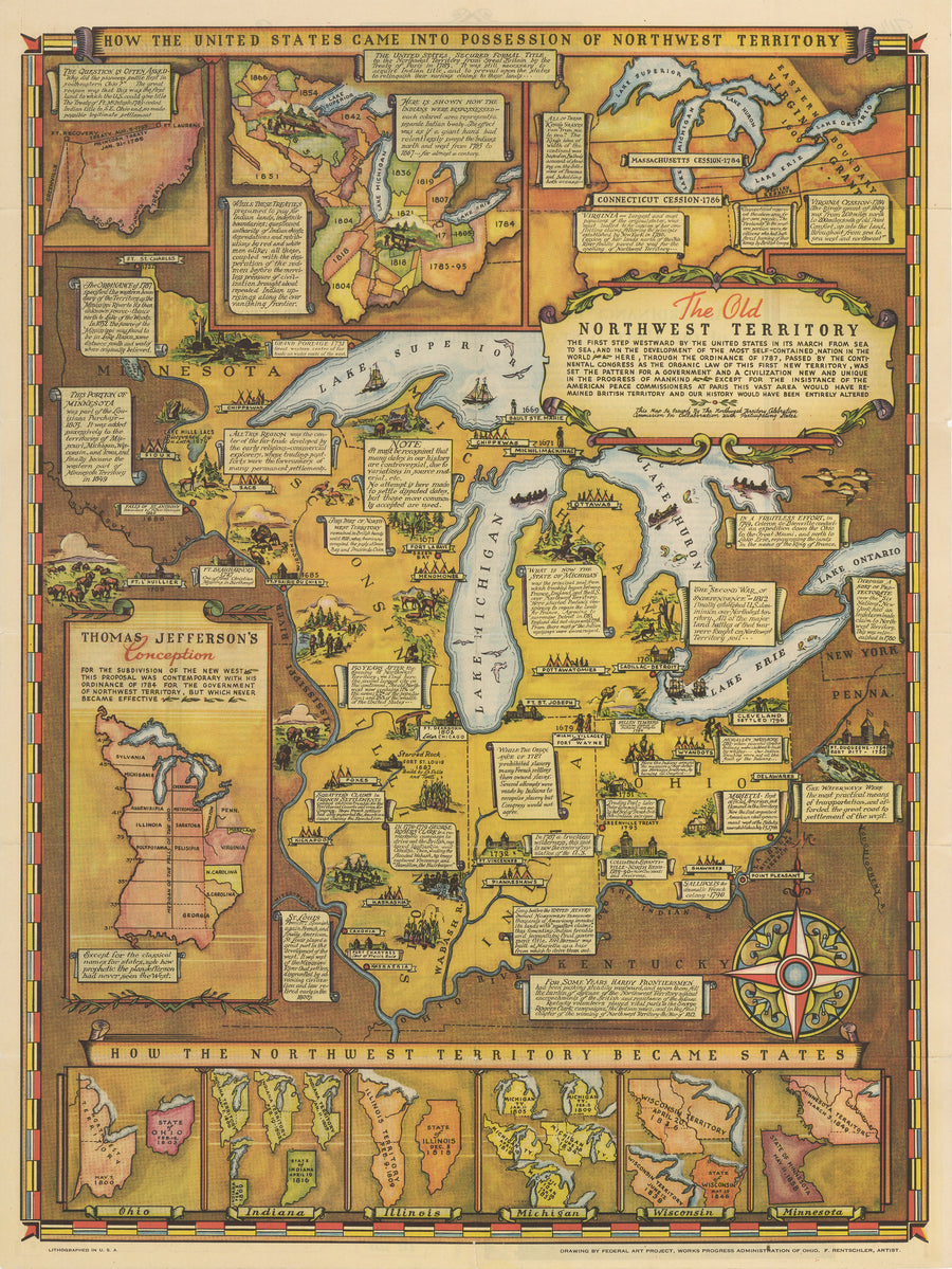 Antique Map | How The United States Came Into The Possession Of Northwest Territory By: Fred Rentschler, 1937