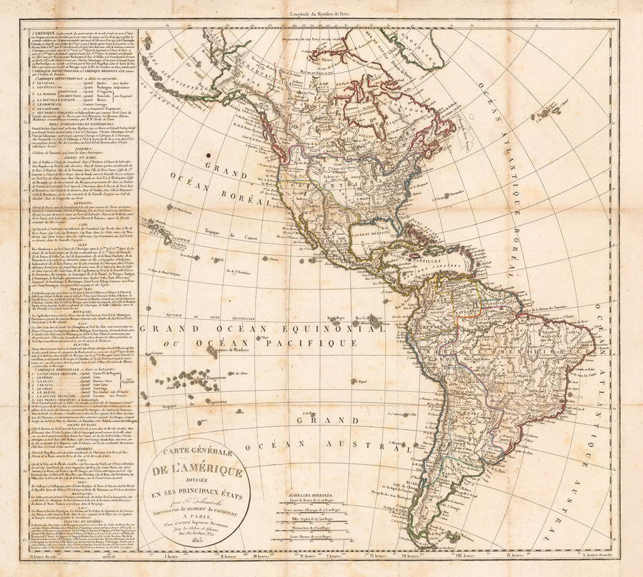 Carte Generale de L’Amerique Divisee En Ses Principaux Etats By: Charles F.Delamarche. 1825 | Antique map the Americas or Western Hemispher