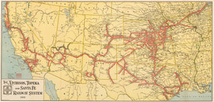 Antique Railroad Map The Atchison, Topeka and Santa Fe Railway System By: Montross & Clarke Co. Date: 1922